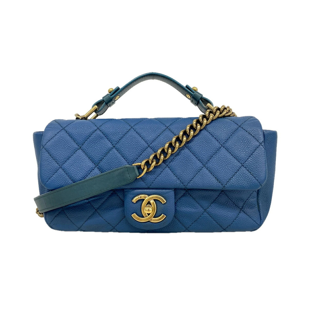 Chanel Matelassé Chain Shoulder Bag, Caviar Leather, Blue Champagne, 2-way Ba...